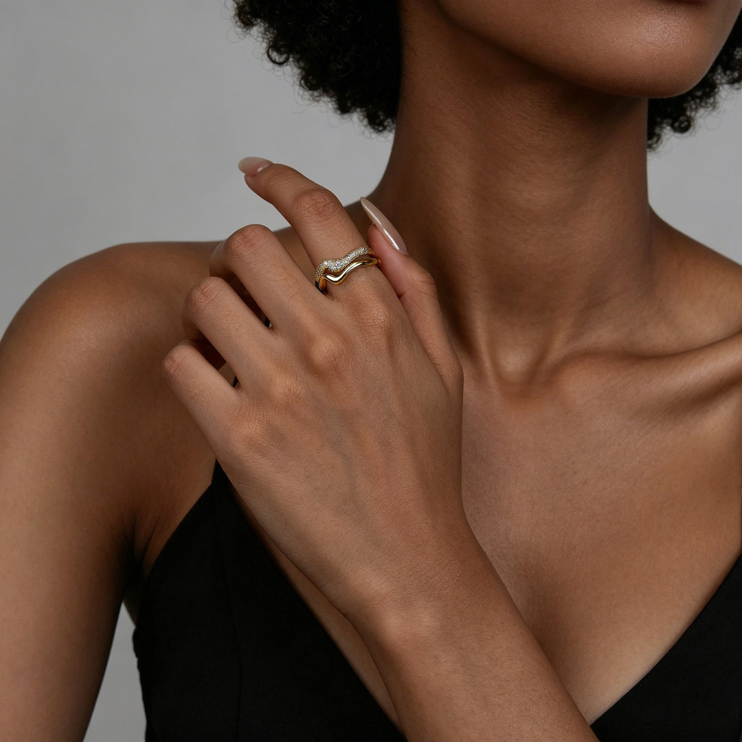 14K Gold Two-Layer Interlocking Wave Ring