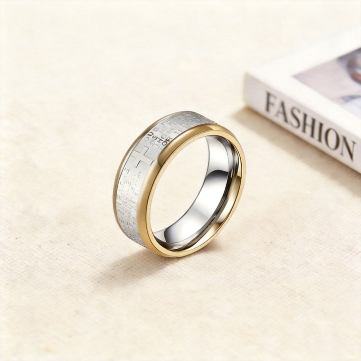 Divine Scripture Premium 316L Stainless Steel Engraved Cross Prayer Ring
