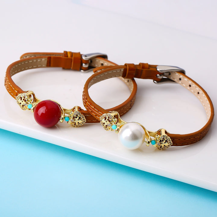 Nomadic Spirit 14K Gold Plated Leather Gemstone Bracelet