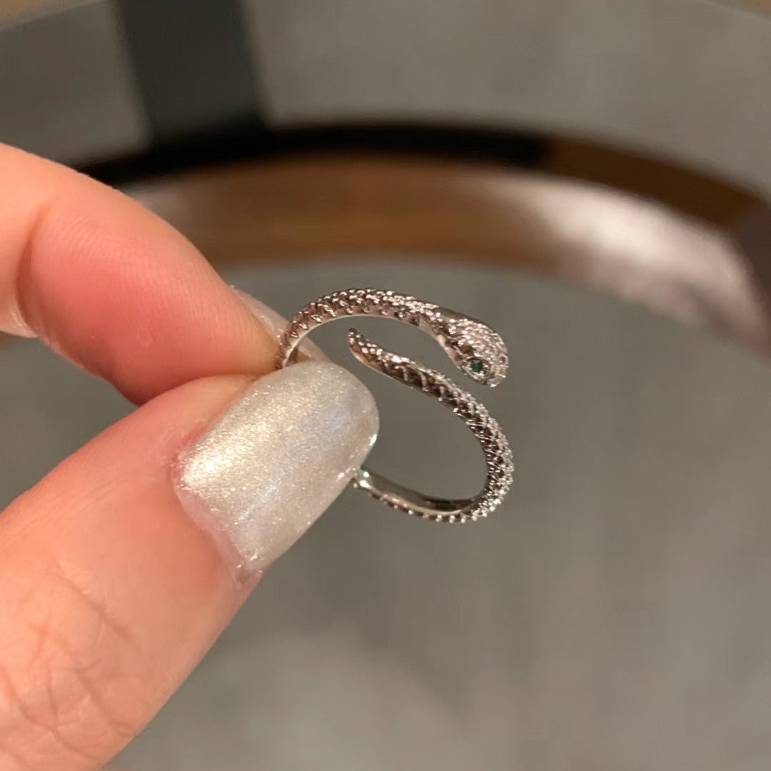 Jade Guardian S925 Silver Jade Mystic Snake Stacking Ring Set