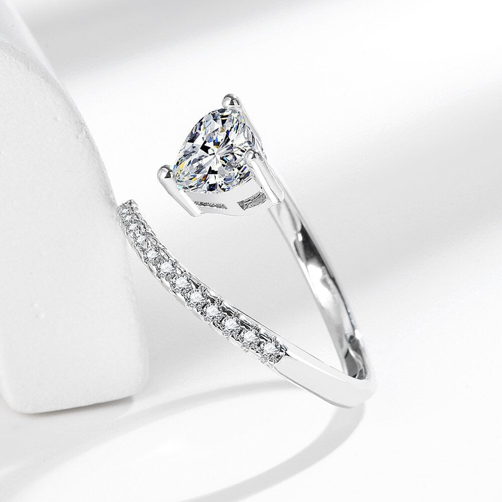 Heart's Trace S925 Silver Pavé Open Heart Ring