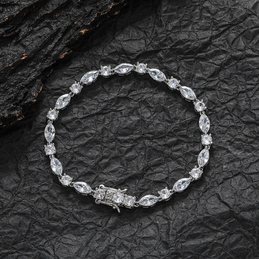 Celestial Sparkle S925 Silver 14K Gold Plated Alternating Marquise Round Moissanite Bracelet