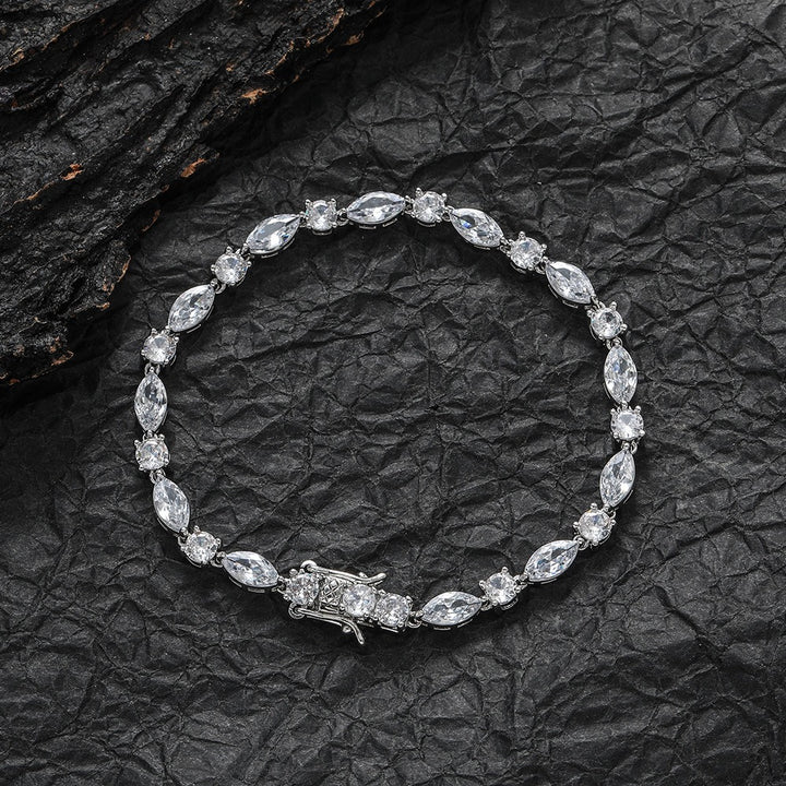 Celestial Sparkle S925 Silver 14K Gold Plated Alternating Marquise Round Moissanite Bracelet