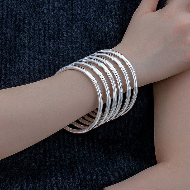 S925 Silver High-Polish Thin Bangle Set