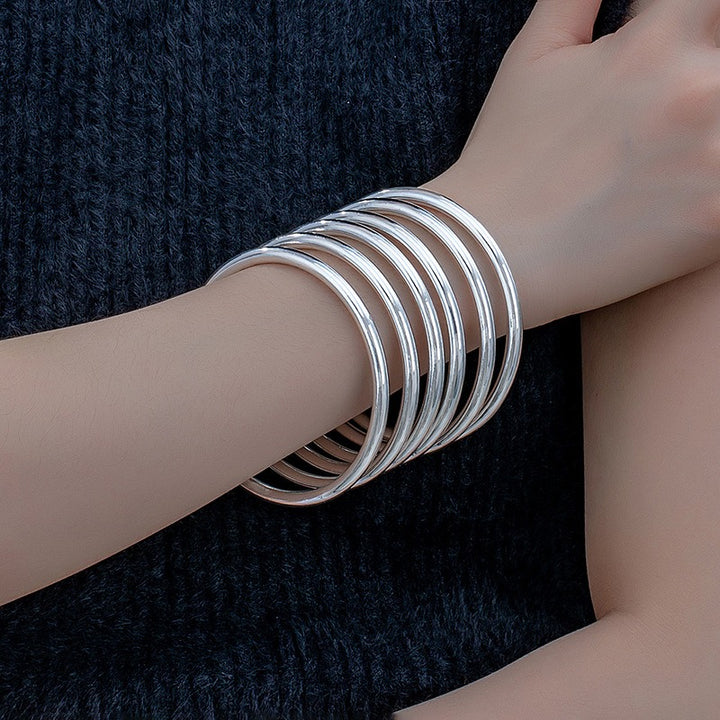 S925 Silver High-Polish Thin Bangle Set