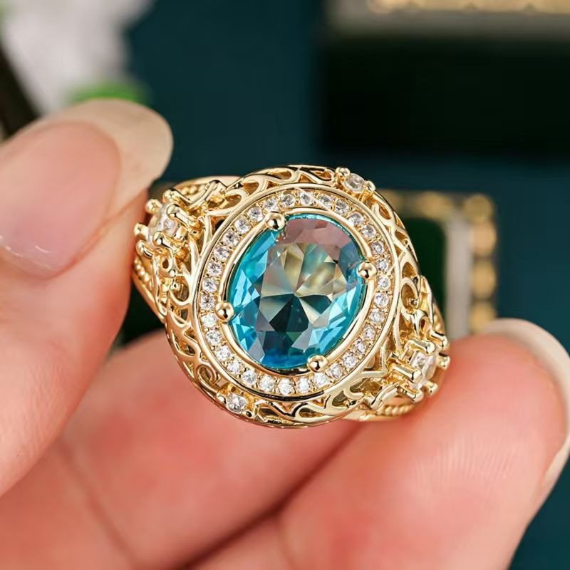 14K Gold Plated Vintage Blue Gemstone Ring