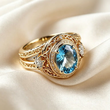 14K Gold Plated Vintage Blue Gemstone Ring