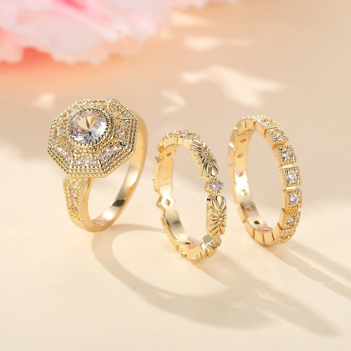 Vintage Stacking Aesthetic 14K Gold Plated 3-Piece Pavé Ring Set
