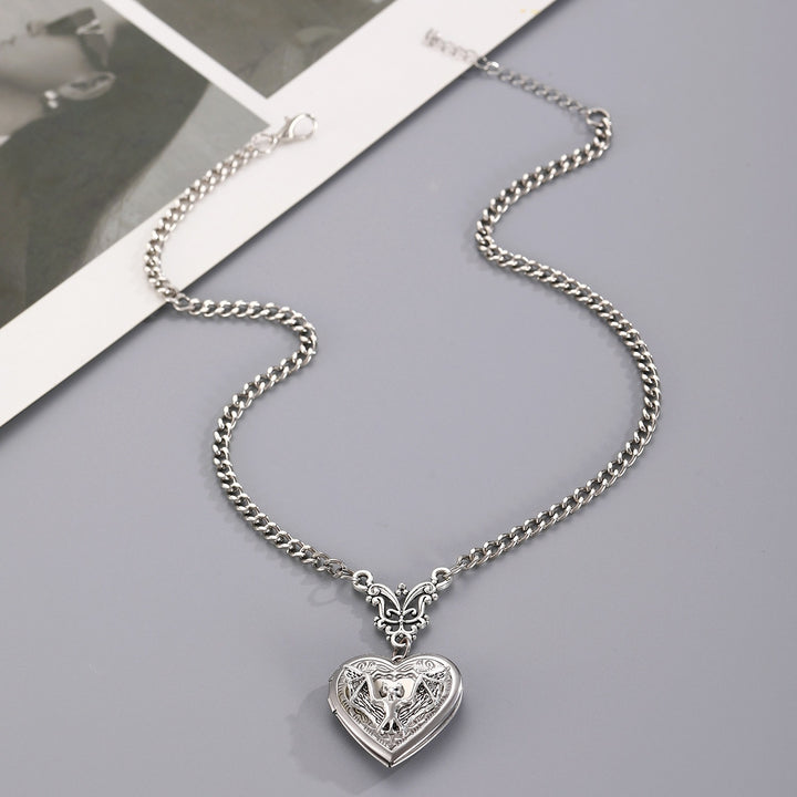 S925 Sterling Silver Gothic Bat Heart Locket Necklace