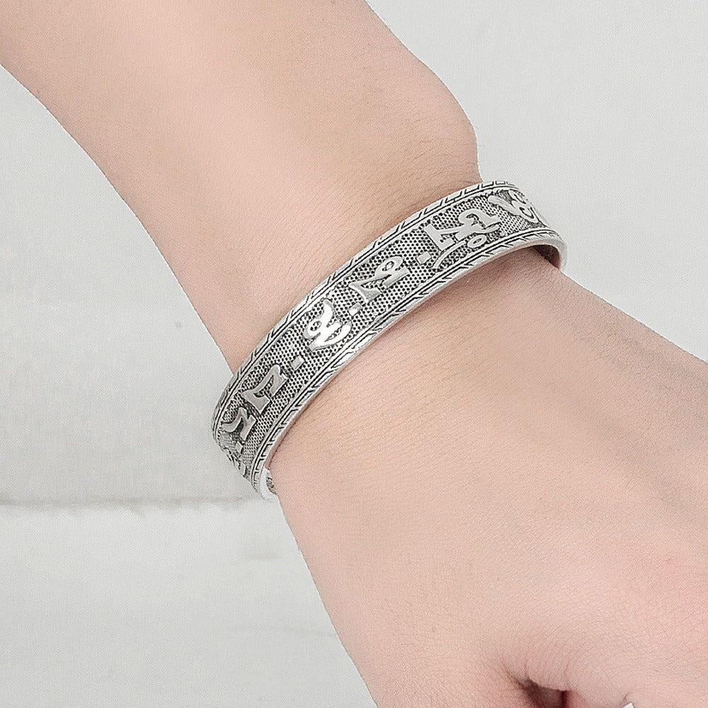 S925 Sterling Silver Vintage Oxidized Open Cuff Bangle