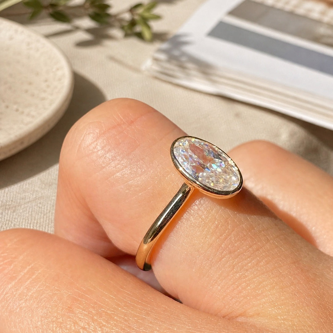 Minimalist Frame S925 Silver Bezel-Set Oval Solitaire Ring
