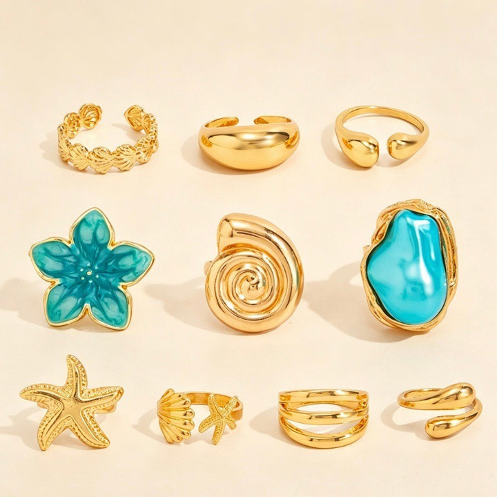 Azure Coast Summer Ocean Breeze Adjustable Ring Set