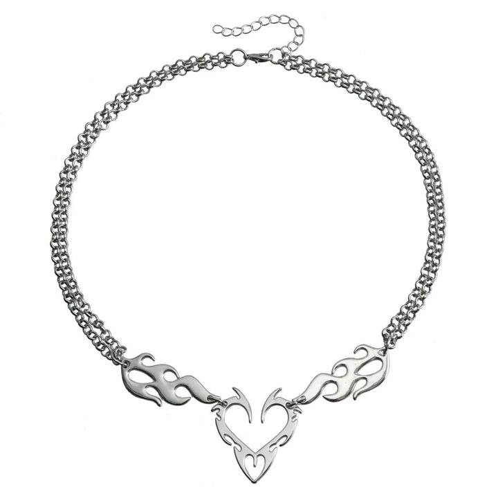 Gothic Flame-Heart Interlocking Necklace