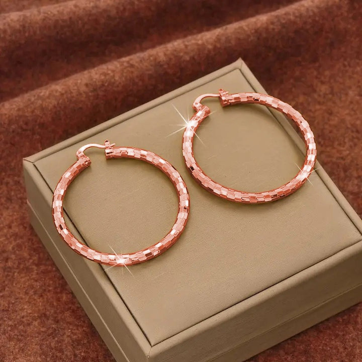 Gold Geometric Brick-Texture Hoop Earrings