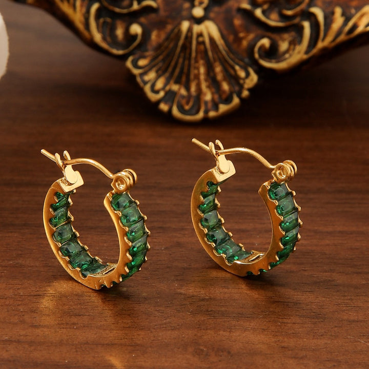 18K Gold Plated Vintage Baguette-Cut Huggie Earrings