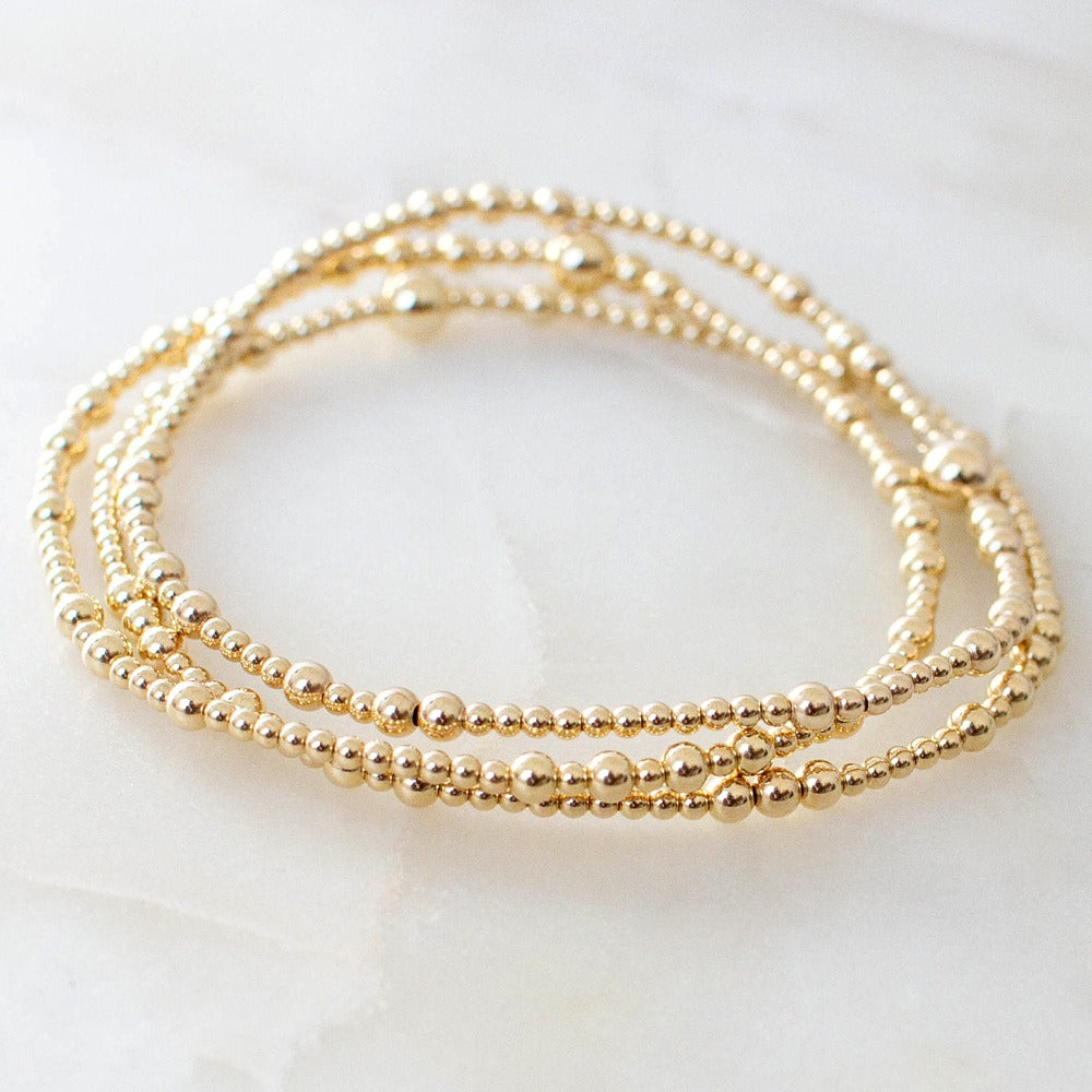 18K Gold/Silver Plated Beaded Stretch Bracelet Stack Set