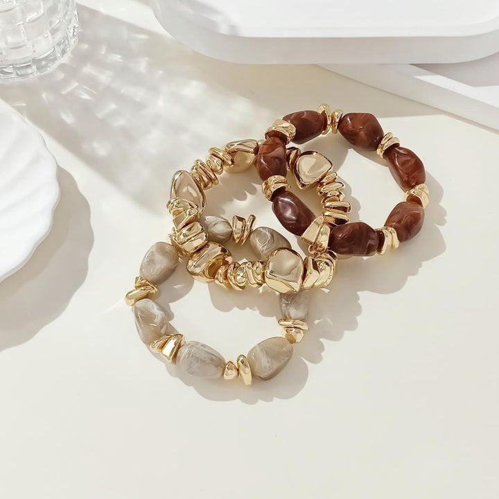 18K Gold Plated Organic Shape Beaded Stretch Bracelet Stack