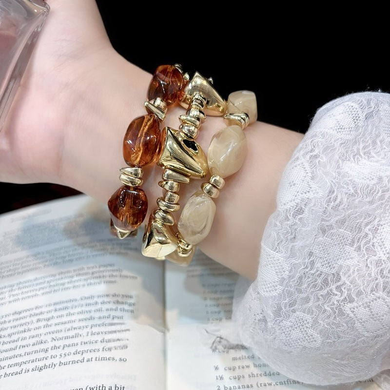 18K Gold Plated Organic Shape Beaded Stretch Bracelet Stack