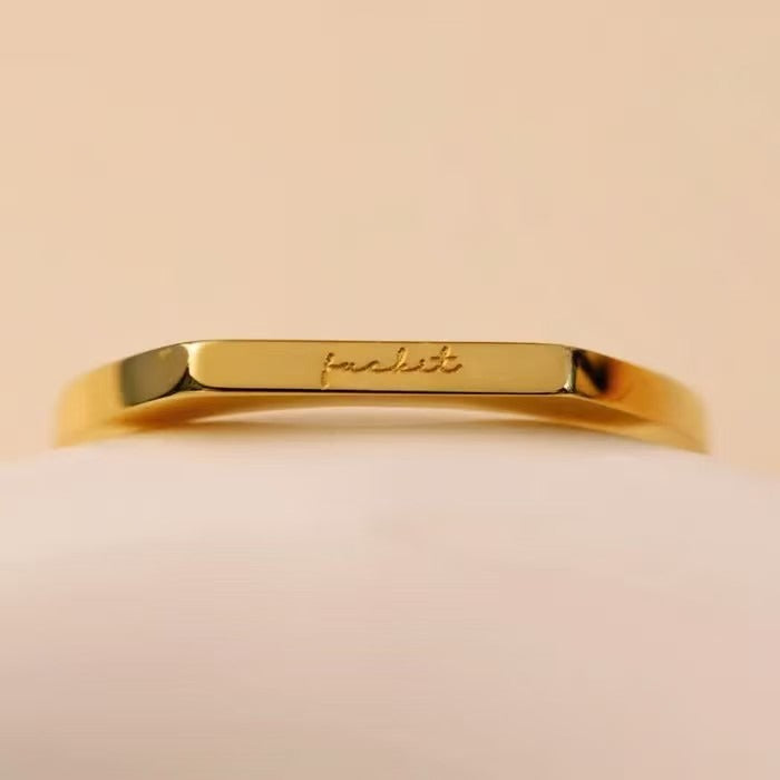 Minimalist Geometric "Fuck It" Engraved Ring