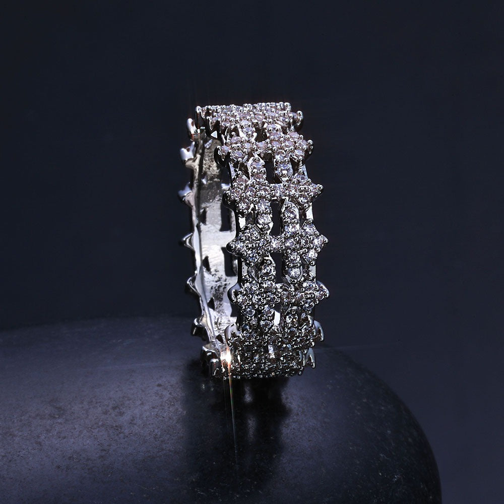 Crown of Starlight S925 Silver Full Pavé Hollow Wide-Band Ring