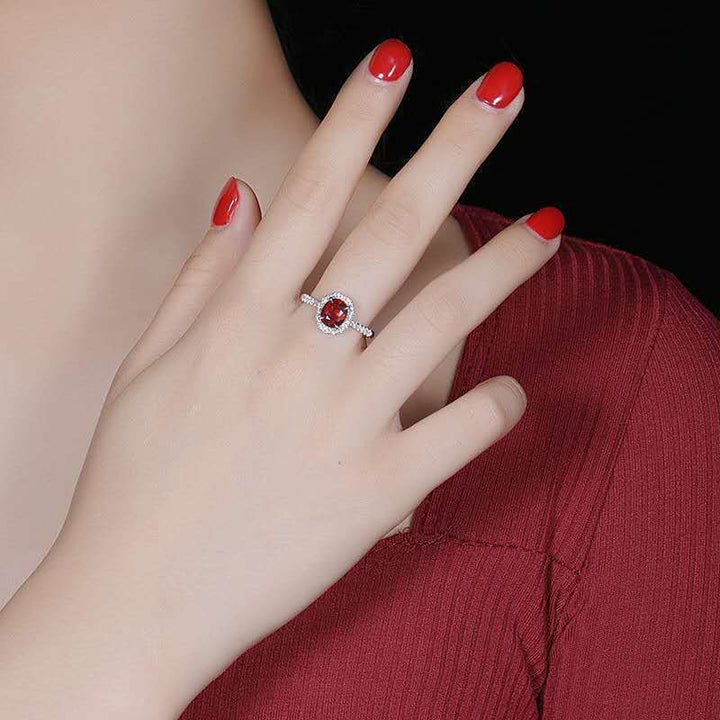 Eternal Halo S925 Sterling Silver Ruby-Red Oval Halo Ring
