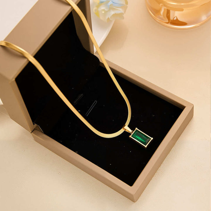 S925 Silver Gold-Plated Emerald Snake Chain Jewelry Set