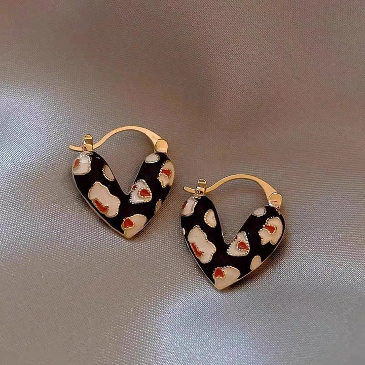 S925 Silver Enamel Painted Heart Hoop Earrings
