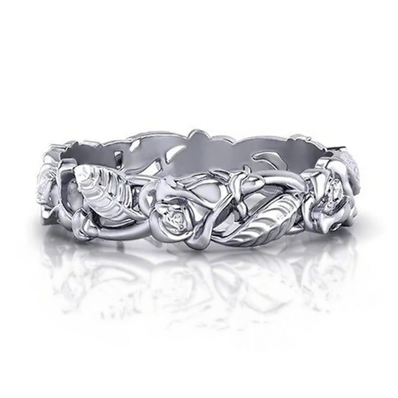 Blossom Vine S925 Silver Vintage Rose Filigree Band Ring