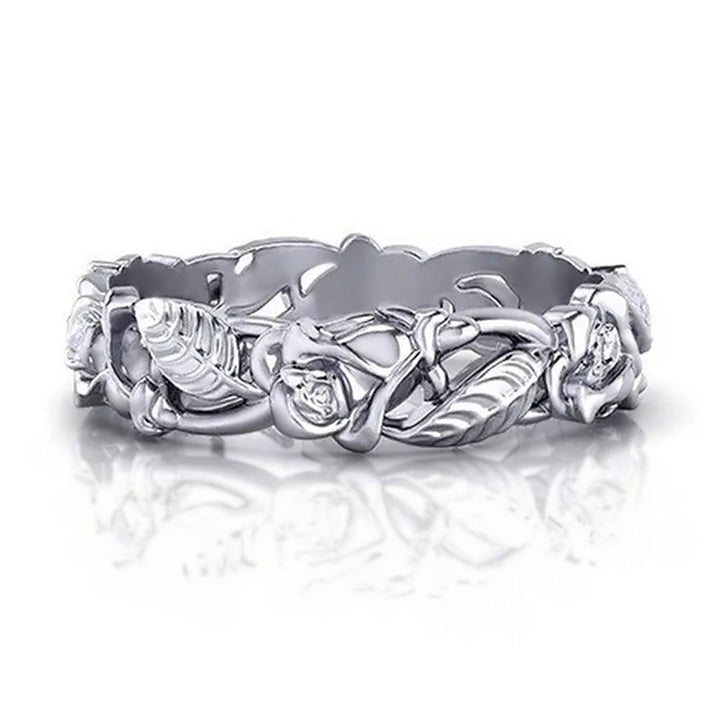 Blossom Vine S925 Silver Vintage Rose Filigree Band Ring
