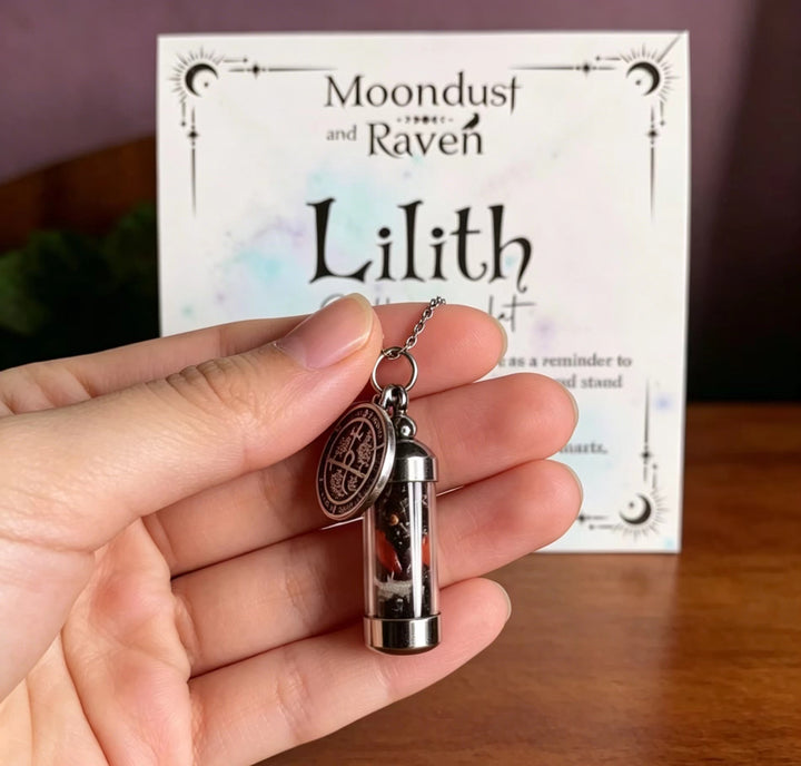 Moondust Raven Witchy Spell Jar Amulet Necklace