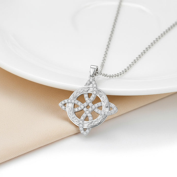 S925 Silver Micro-Pavé Witches Knot Protection Amulet Necklace