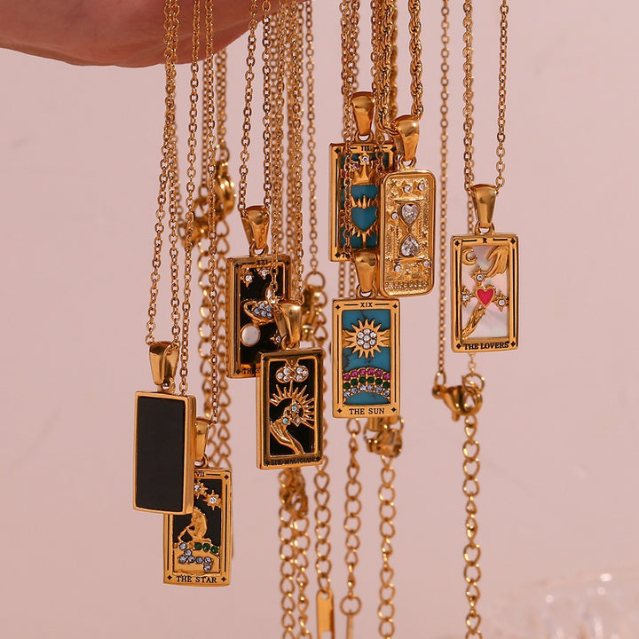 Tarot Promise 14K Gold Plated Micro-Pavé Enamel Tarot Card Necklace