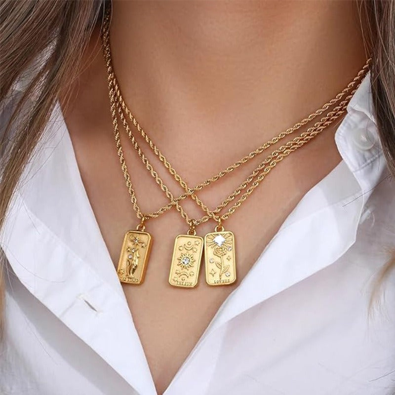 Tarot Promise 14K Gold Plated Micro-Pavé Enamel Tarot Card Necklace