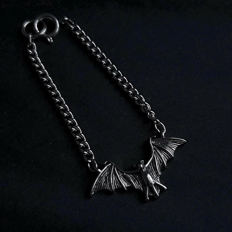 Midnight Guardian Vintage Oxidized Silver Bat Chunky Chain Bracelet Necklace