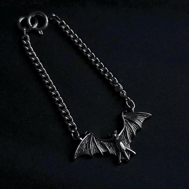 Midnight Guardian Vintage Oxidized Silver Bat Chunky Chain Bracelet Necklace