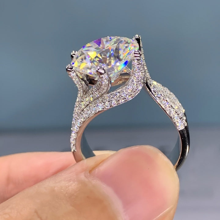Celestial Crown S925 Silver 6-Prong Large Round Cut Pavé Split Shank Ring