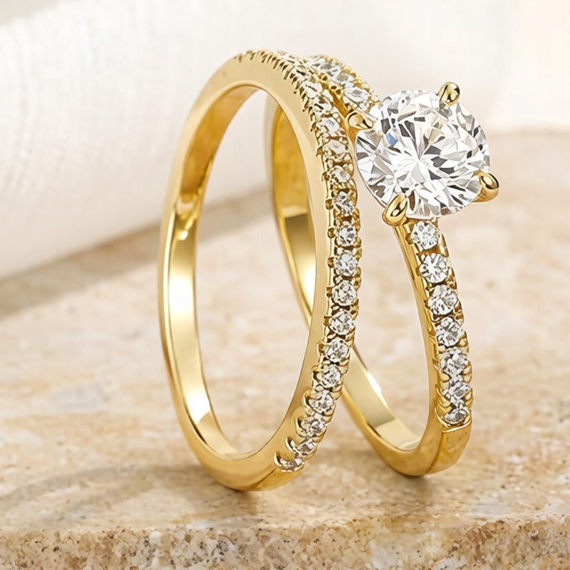 Dainty S925 Silver 2-Piece Bridal Ring Set