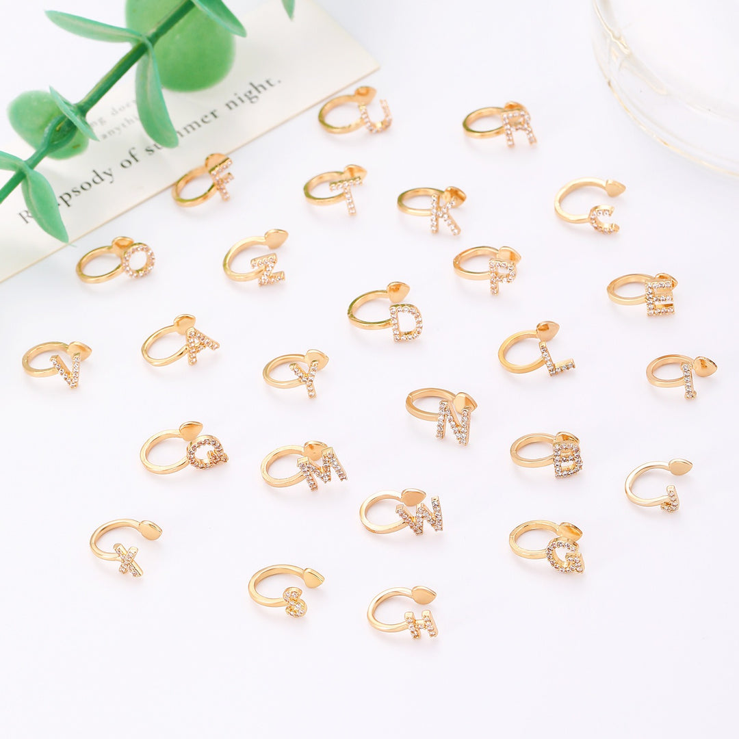 Trendy Minimalist CZ Initial Ear Cuffs / Studs