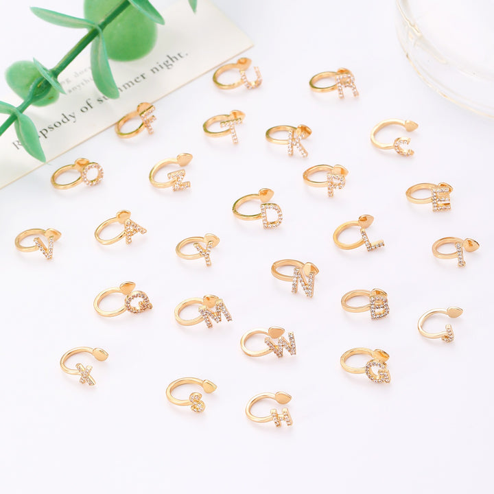 Trendy Minimalist CZ Initial Ear Cuffs / Studs