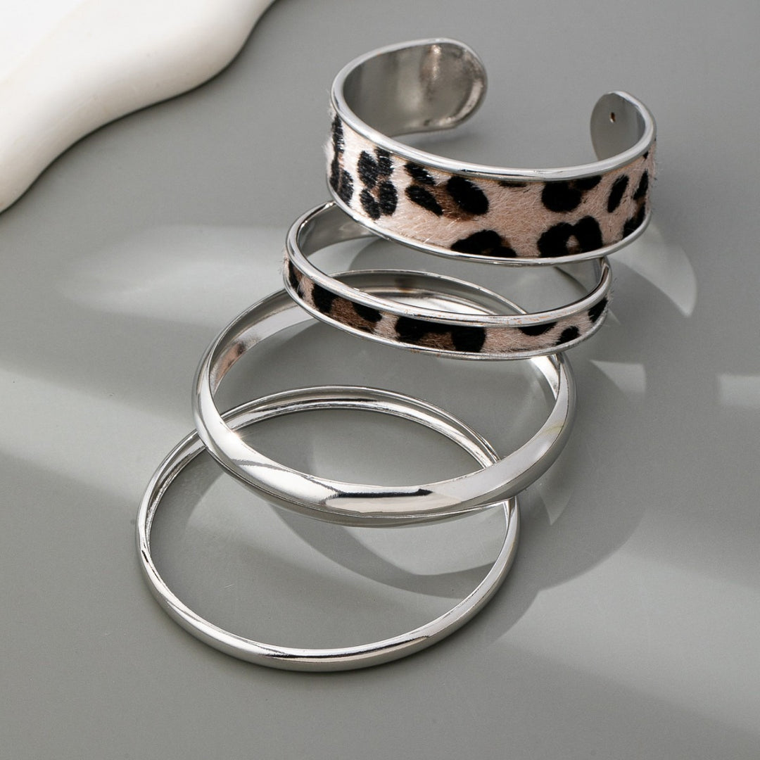 Leopard Print Gold/Silver Metal Bangle Set