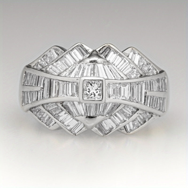 Geometric Weave Baguette-Cut Interlocking Statement Ring