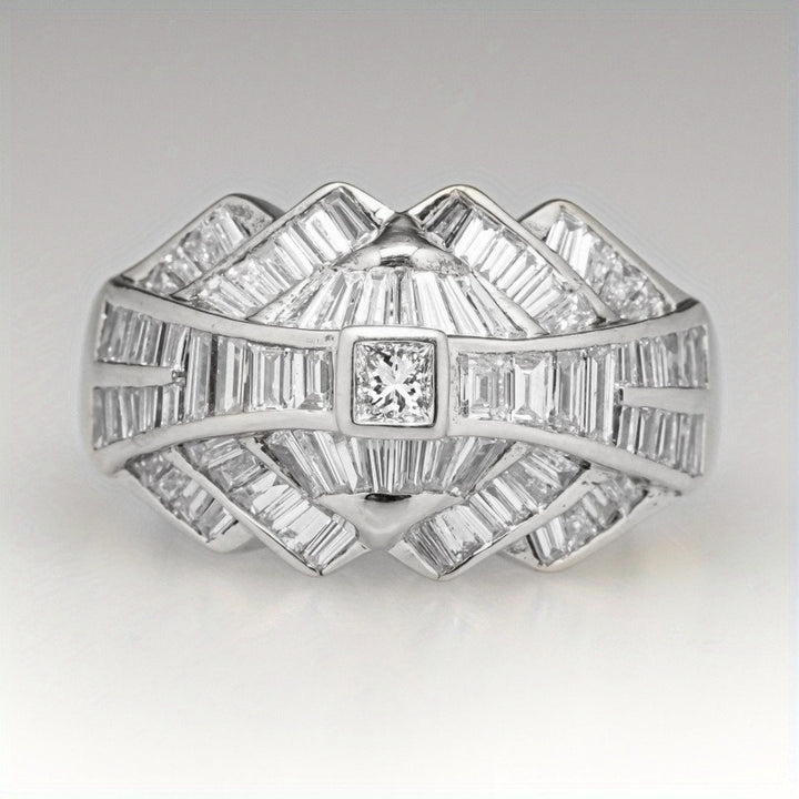 Geometric Weave Baguette-Cut Interlocking Statement Ring