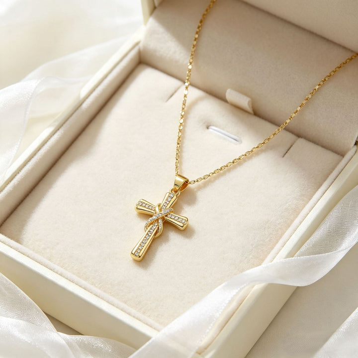 Pavé Crystal Wrapped Cross Necklace