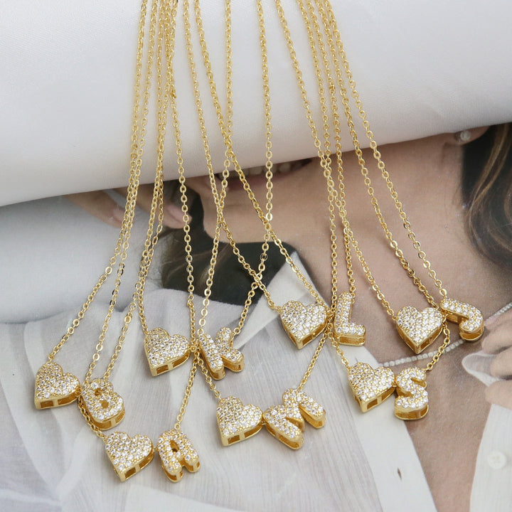 Starlight Heart 26-Letter Pavé Initial Heart Custom Necklace