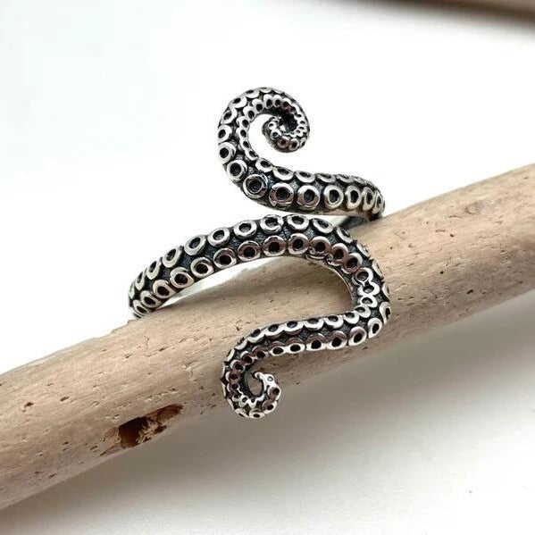 Deep Sea Energy Vintage Oxidized Octopus Tentacle Wrap Ring