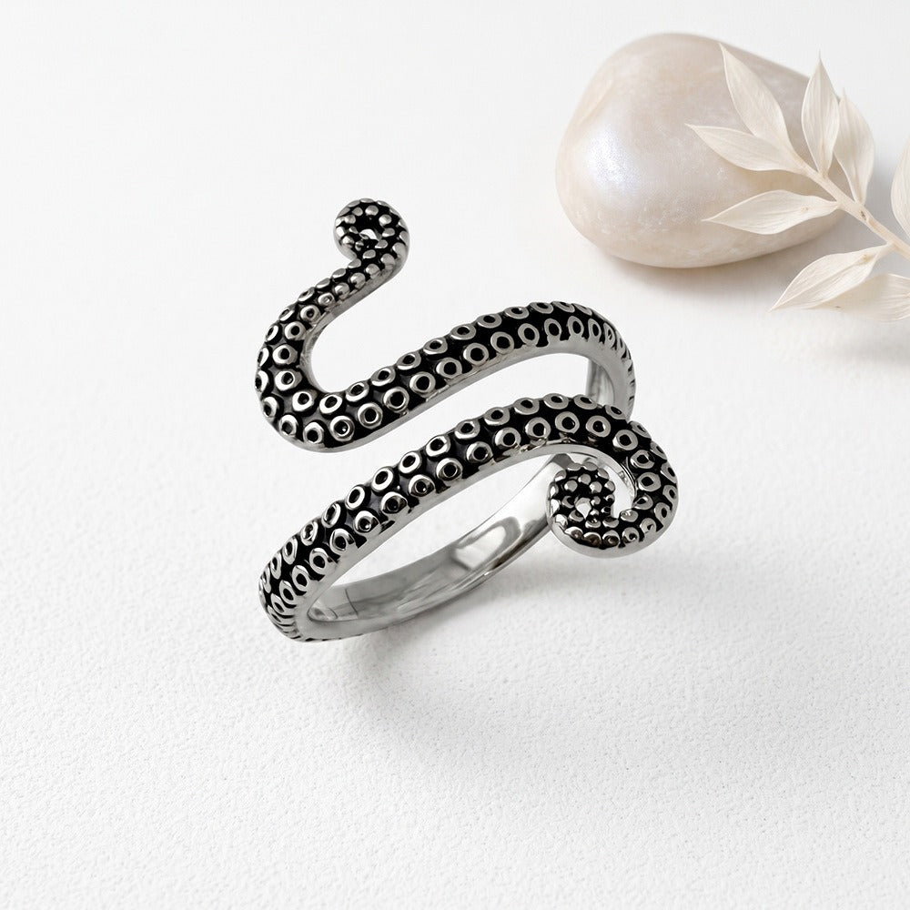 Deep Sea Energy Vintage Oxidized Octopus Tentacle Wrap Ring