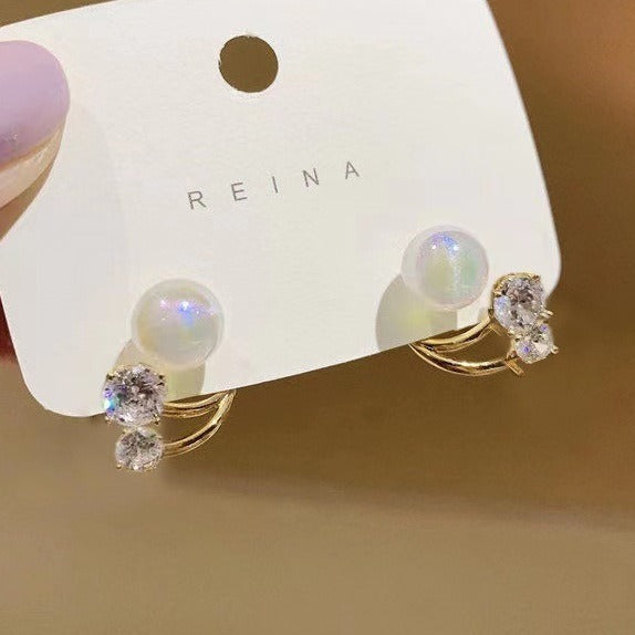14K Gold-Plated Asymmetrical Pearl Crystal C-Hoop Earrings