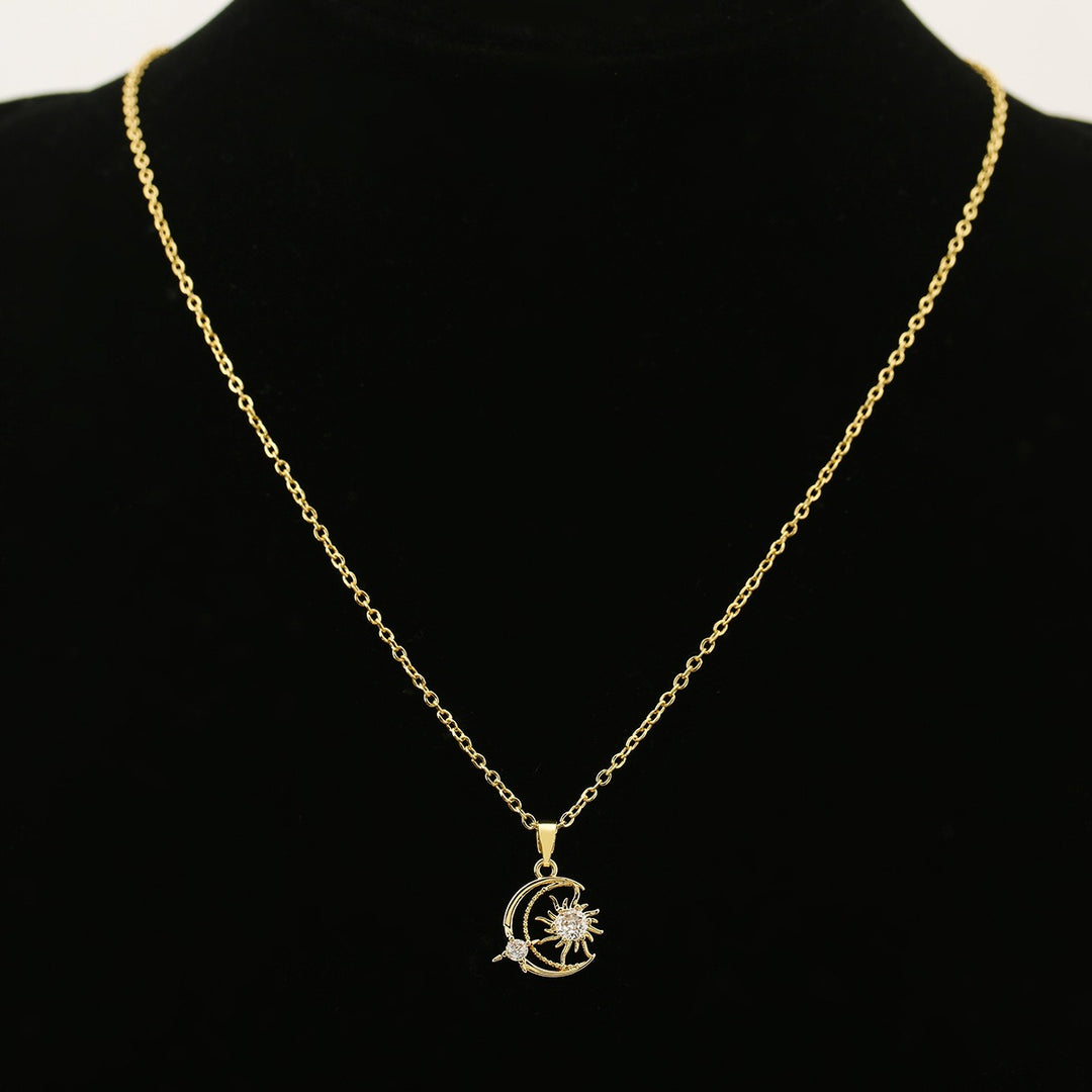 Celestial Harmony Minimalist Sun Moon Pavé Necklace