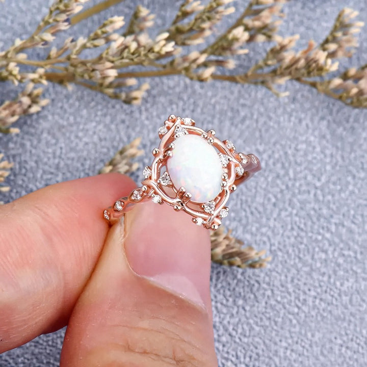 S925 Sterling Silver Natural Opal Vintage Lace Ring