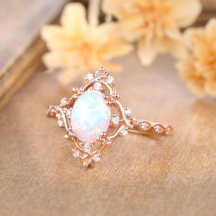 S925 Sterling Silver Natural Opal Vintage Lace Ring